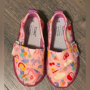 TOMS Girl Alpargata Shoes - Pink Unicorn and Friends - Size: T5